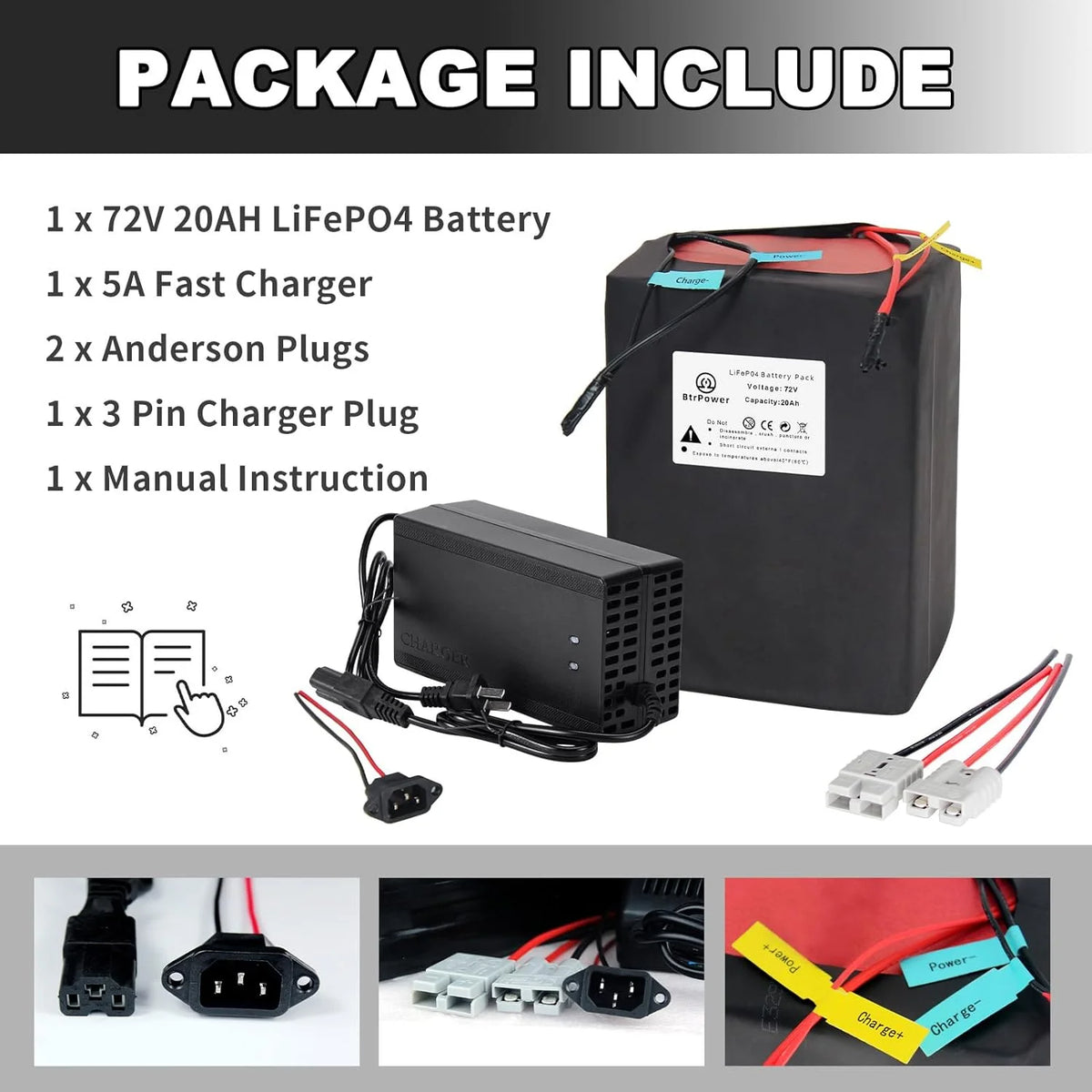 72V 20AH Lithium LiFePO4 Ebike Battery with 5A Charger D917260