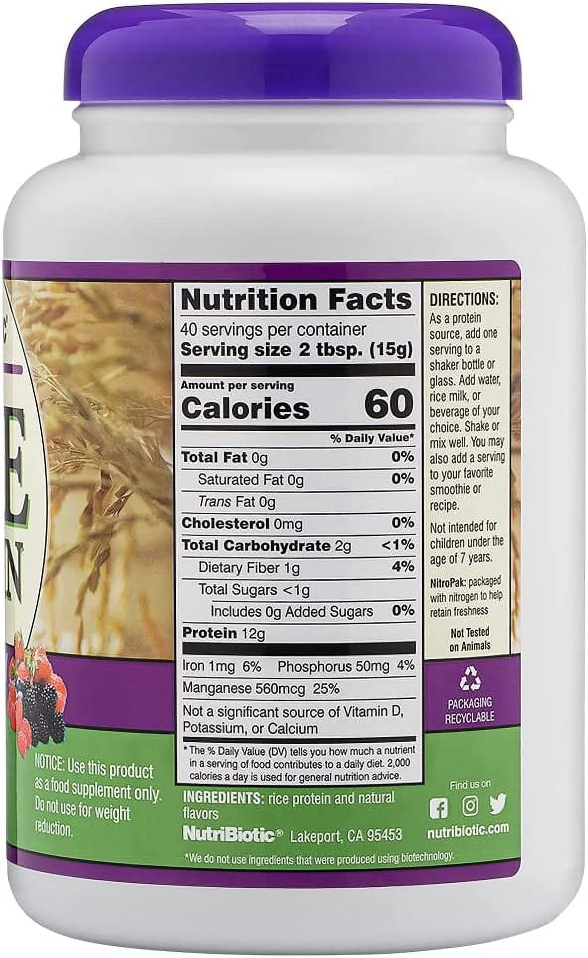 Rice Protein Powder Mixed Berry 1.31 lbs Pack of 4 A3569
