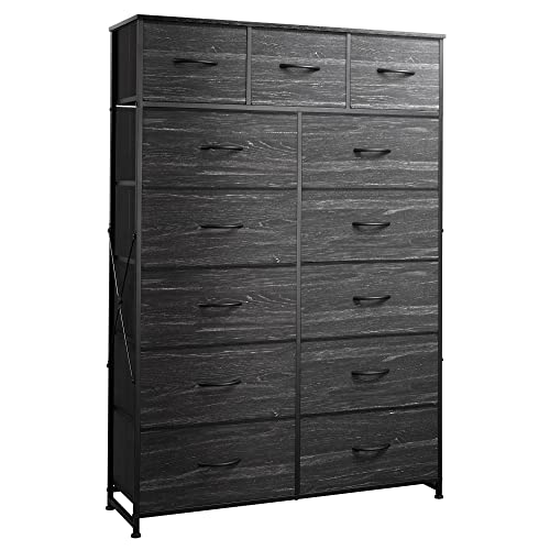 Tall 13 Drawer Fabric Dresser with Wood Top W2887