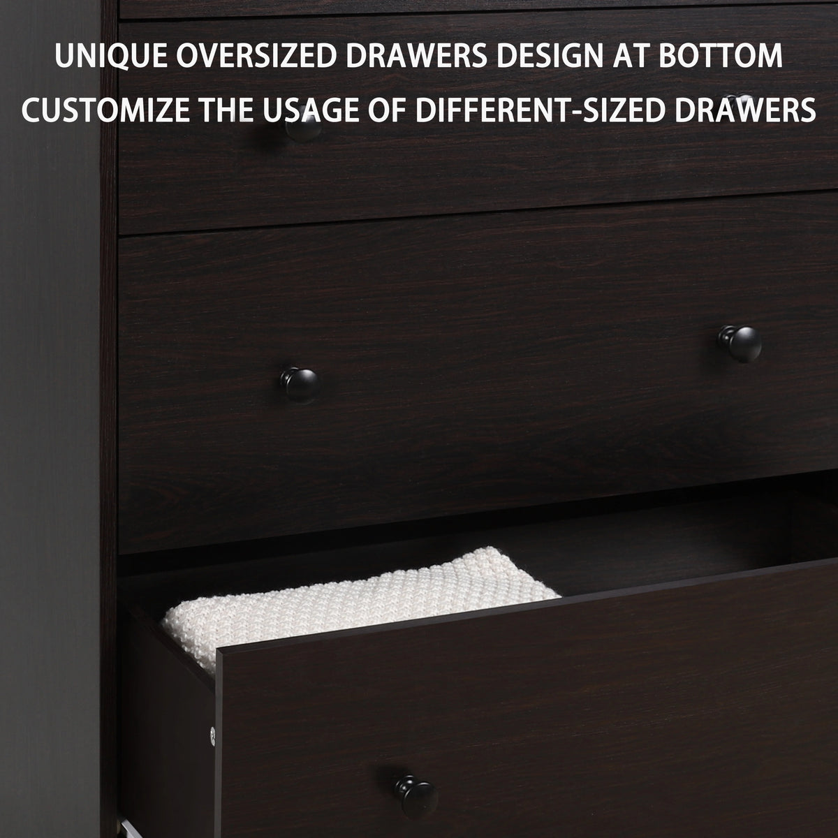 Oversized Black 5-Drawer Wood Dresser P820134