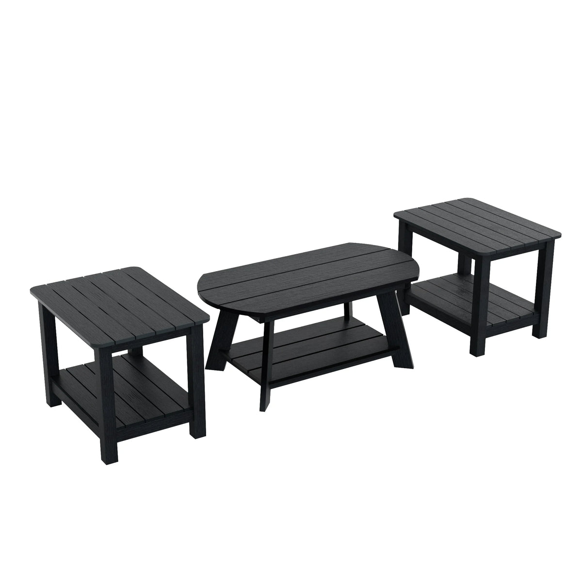 Black 3-Piece Outdoor Coffee Table and Side Table Set K6728