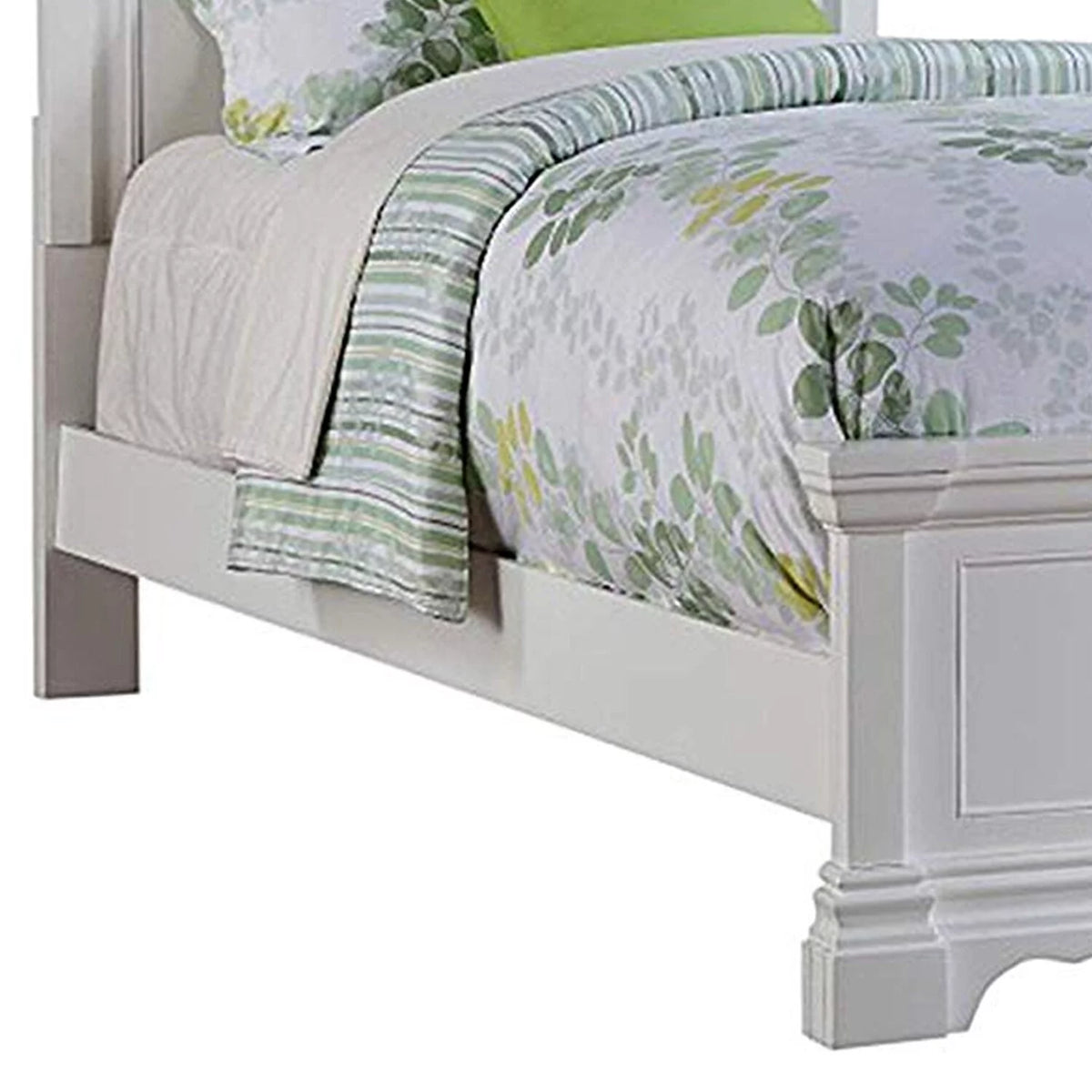 White Wooden Full Size Bed with Carved Headboard F237170