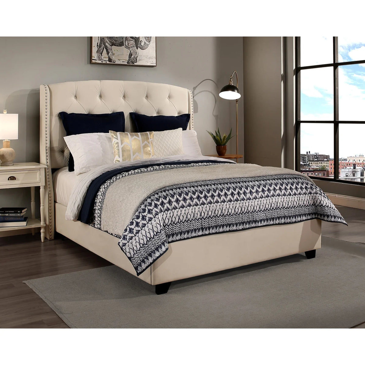 Upholstered King Bed with Nailhead Trim R14960