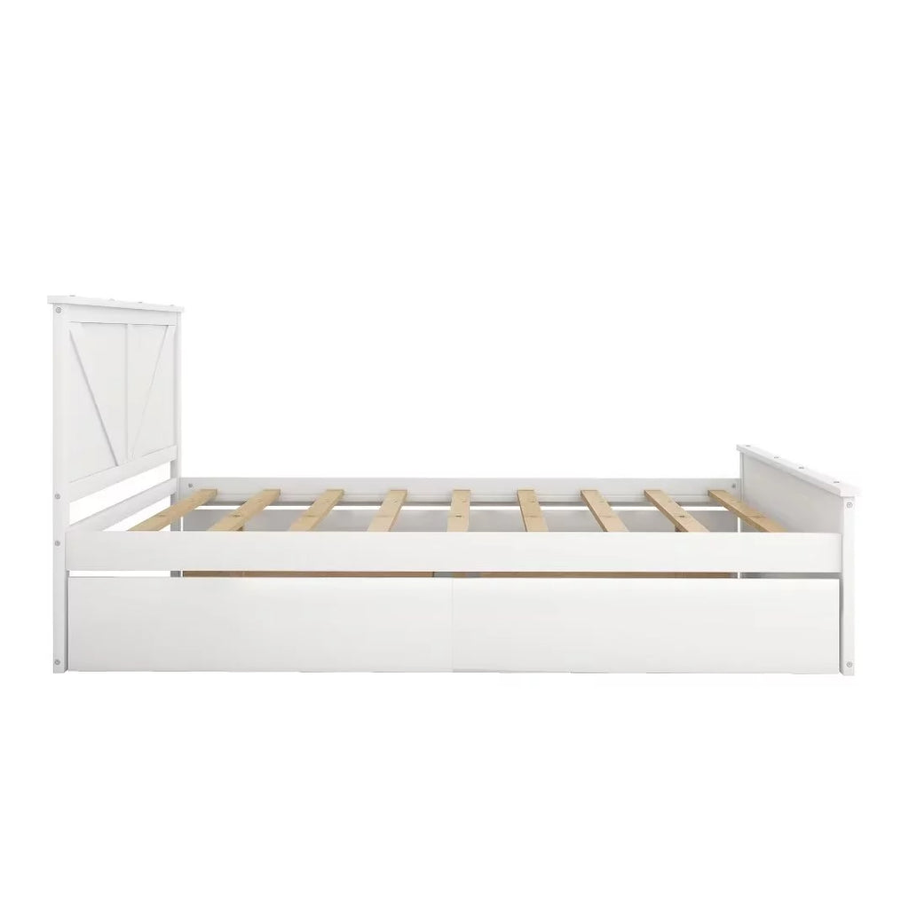 Queen Size White Wooden Platform Bed with 4 Storage Drawers T9900