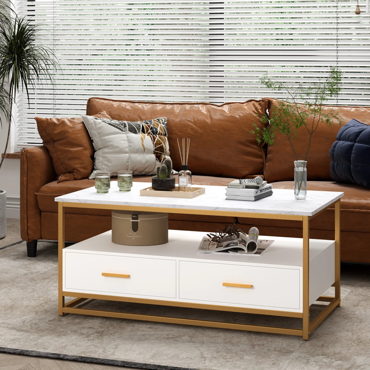 Dark Brown Coffee Table with Storage Drawers S813