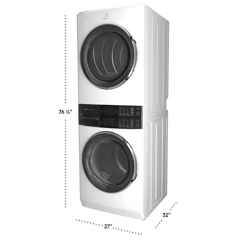 White Stacked Washer and Gas Dryer Laundry Tower U864