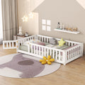 White Twin Size Floor Bed with Guardrails and Door W76666