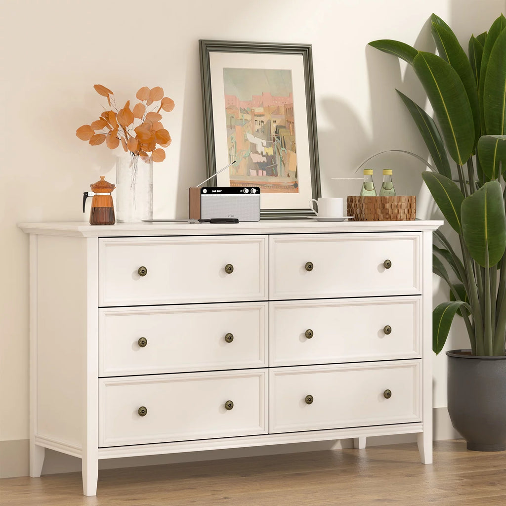 White 6 Drawer Solid Wood Dresser M813