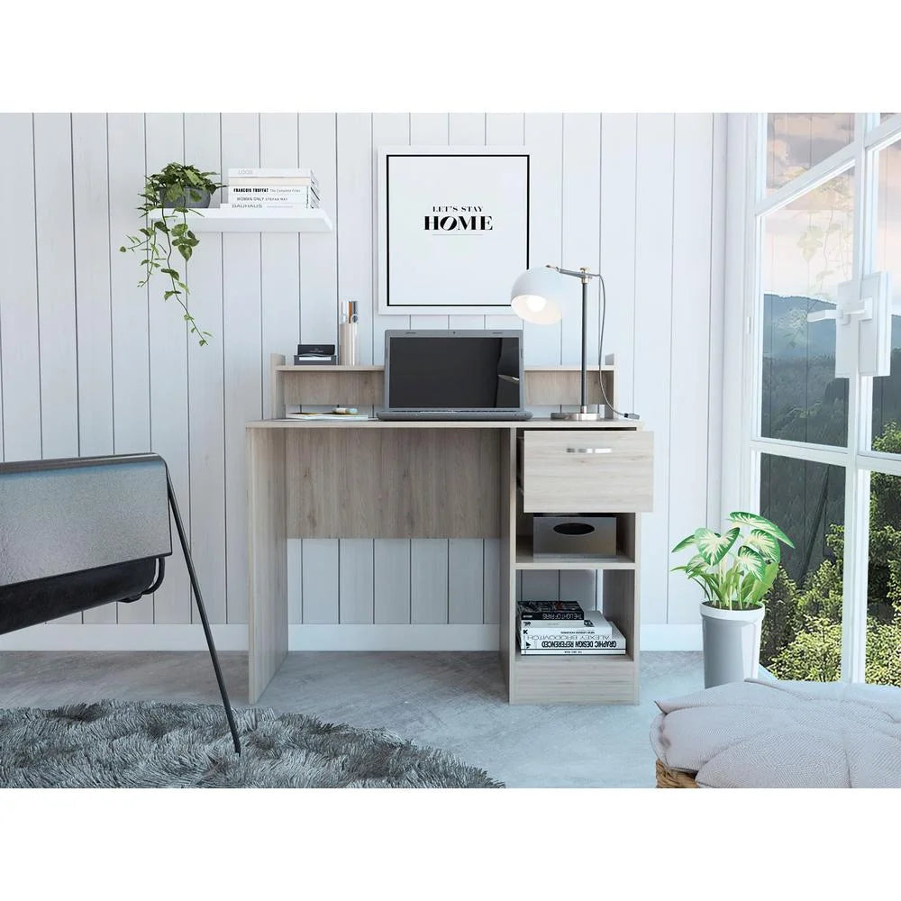 Gray Engineered Wood Computer Desk with 2 Shelves P4810