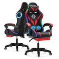 Gaming Chair with Speakers PU Leather Footrest LED Lights I919