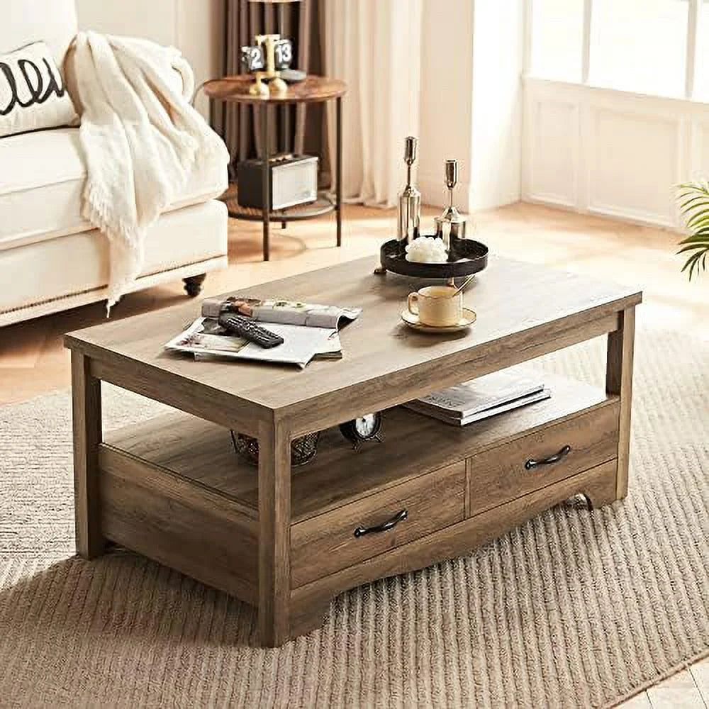 Brown Wood Coffee Table with Drawers H796