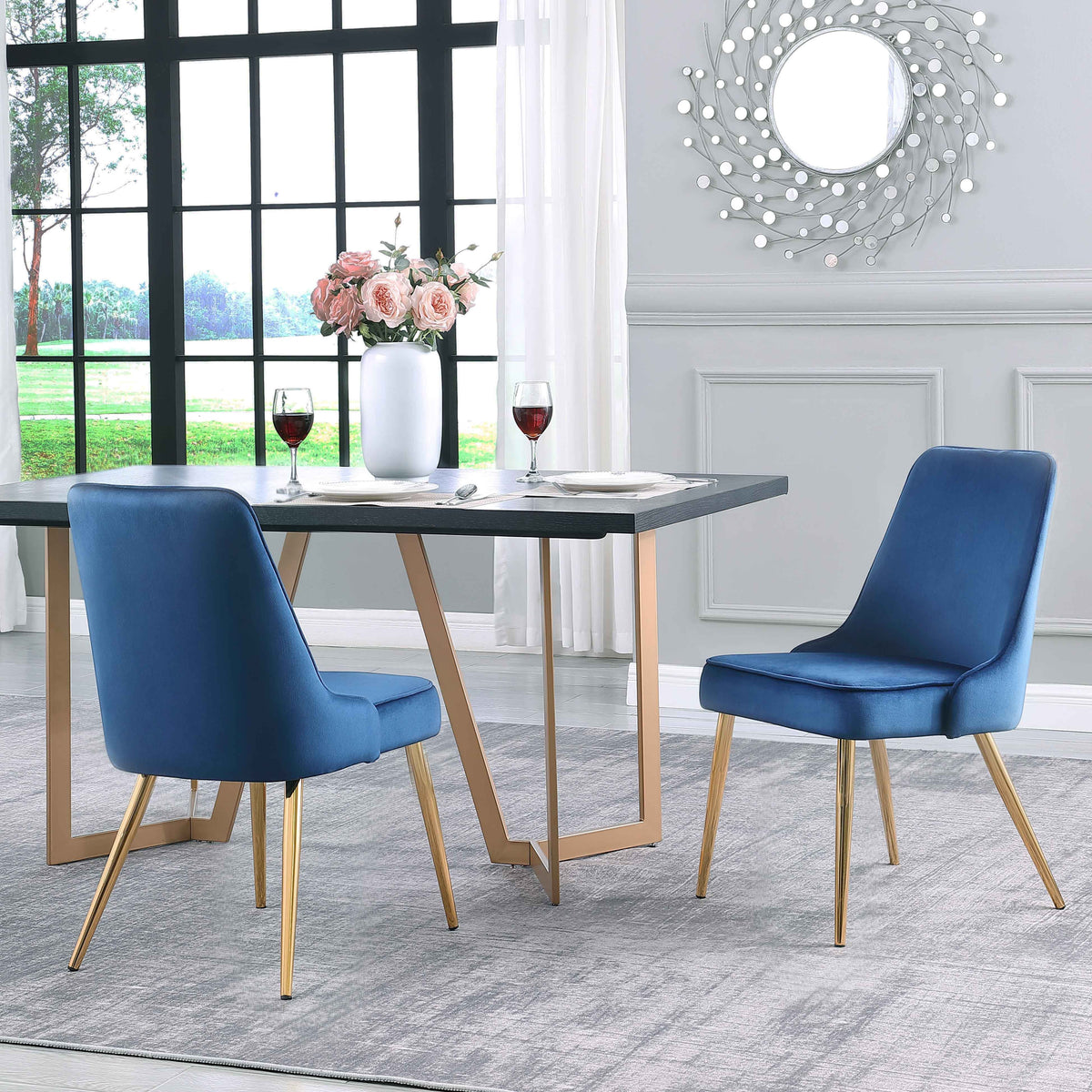 Navy Blue Velvet Dining Chairs Set of 2 A17146