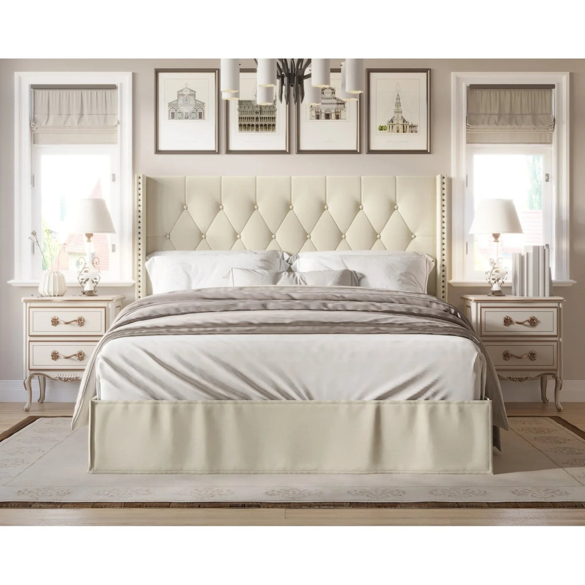 Grey Tufted Upholstered Panel Bed Full B5605