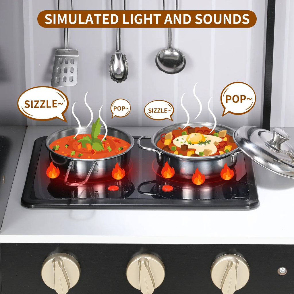 Wooden Pretend Play Kitchen with Telephone, Sink, Cooking Accessories J1911
