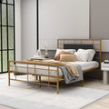 Queen Size Black Metal Platform Bed Frame with Leather Upholstered Headboard Z536791