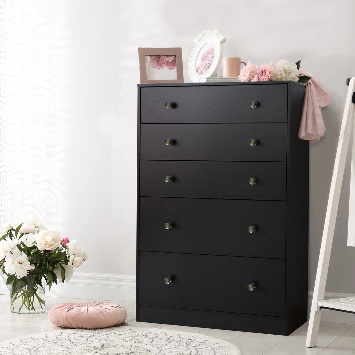Oversized Black 5-Drawer Wood Dresser P820134