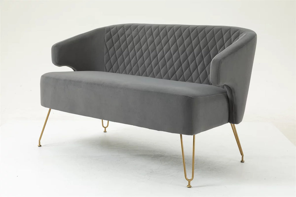Yellow Tufted Loveseat Sofa with Golden Metal Legs U6596