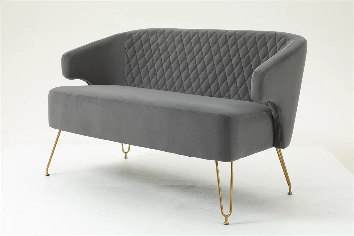 Yellow Tufted Loveseat Sofa with Golden Metal Legs U6596