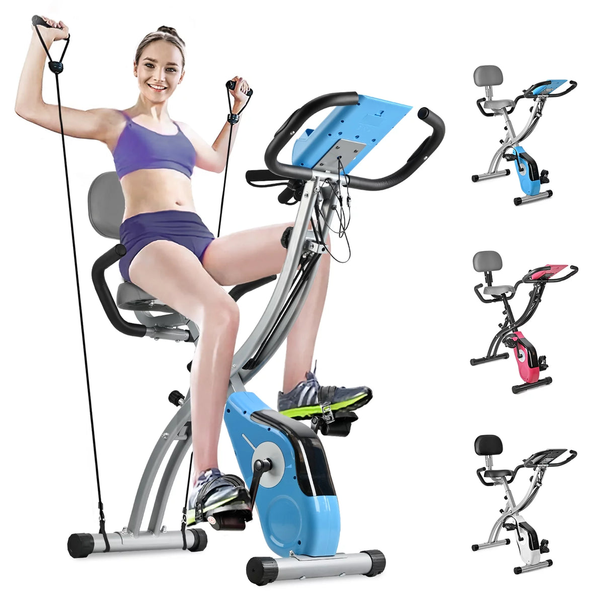 Folding Upright Exercise Bike Stationary Cycling Bike up to 441 lbs Black Z519