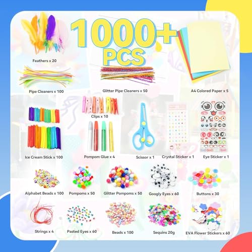 1000+ PCS Toddler DIY Craft Art Supply Set with 3 Layered Folding Storage Box Y8340