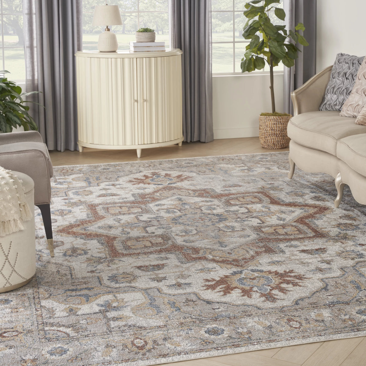 Machine Washable Persian Grey Multi Area Rug 8x10 O9309