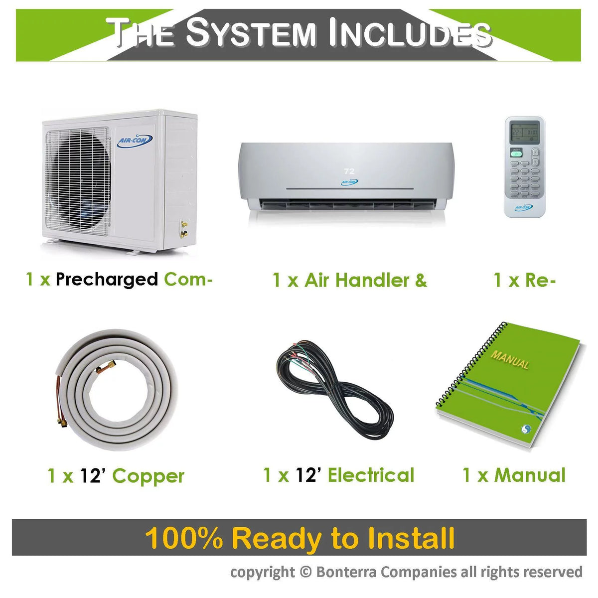 24000 BTU Ductless Mini Split AC/Heating System 2 Ton Inverter Heat Pump W62672