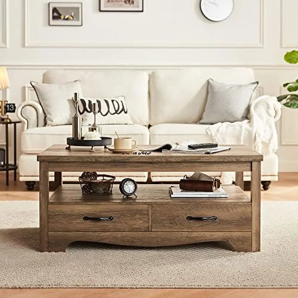 Brown Wood Coffee Table with Drawers H796