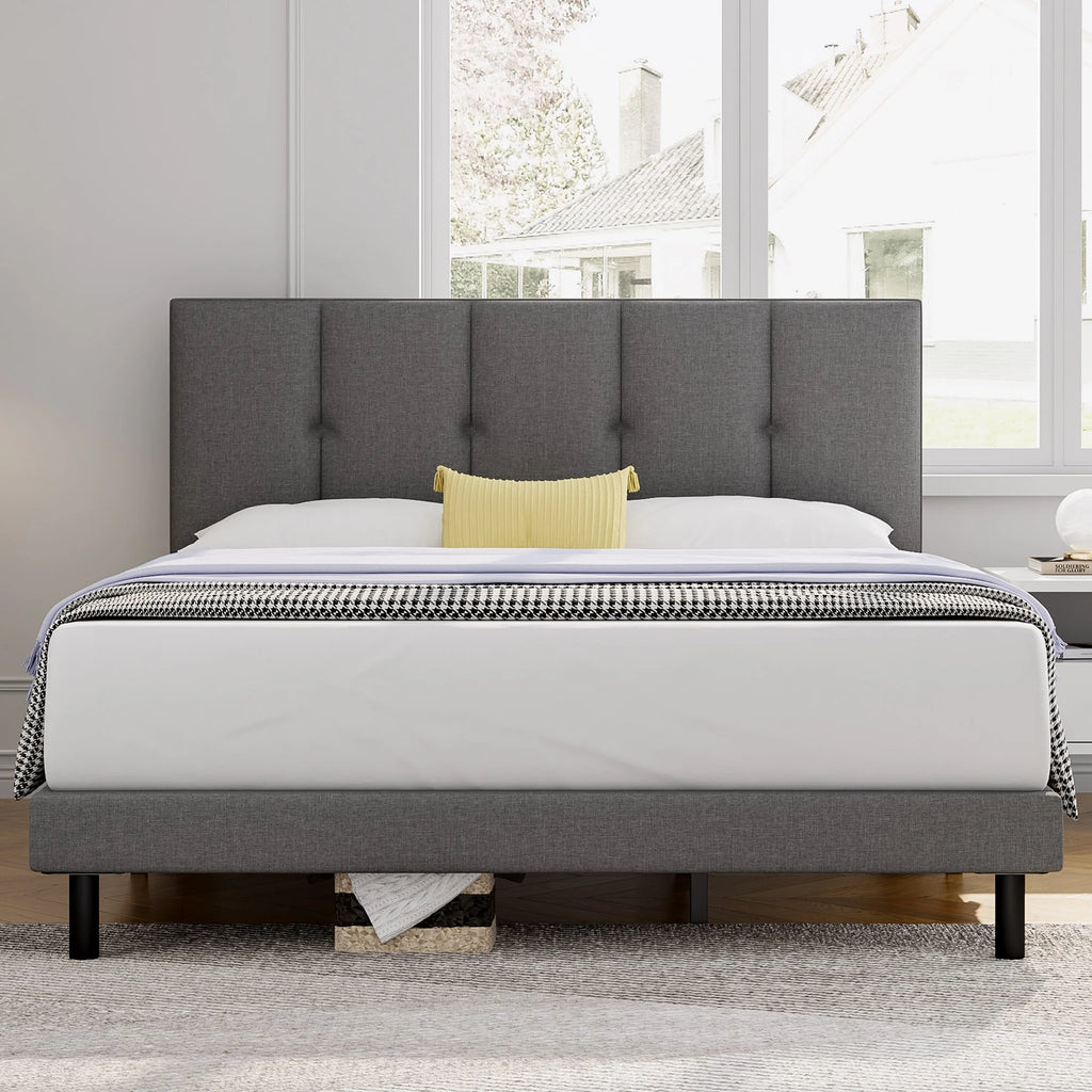 Full Size Bed Frame with Upholstered Headboard and Wooden Slats L58784