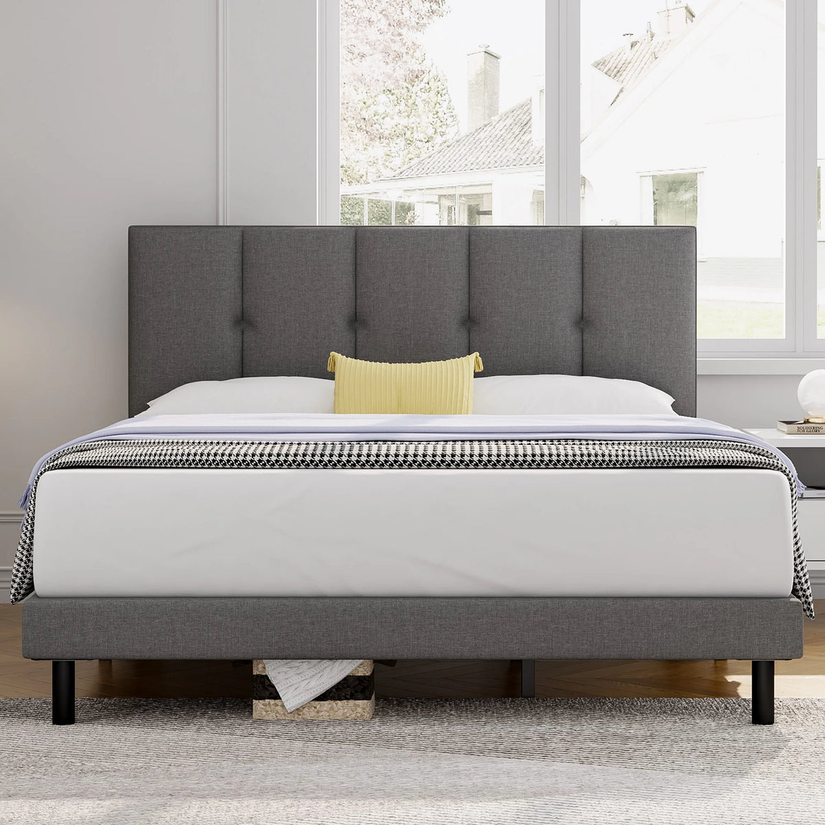 Full Size Bed Frame with Upholstered Headboard and Wooden Slats L58784