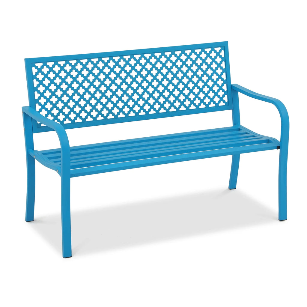 50in Blue Metal Outdoor Garden Bench with Armrest C17547