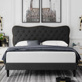 Queen Size Black Linen Upholstered Platform Bed with Adjustable Headboard L55702