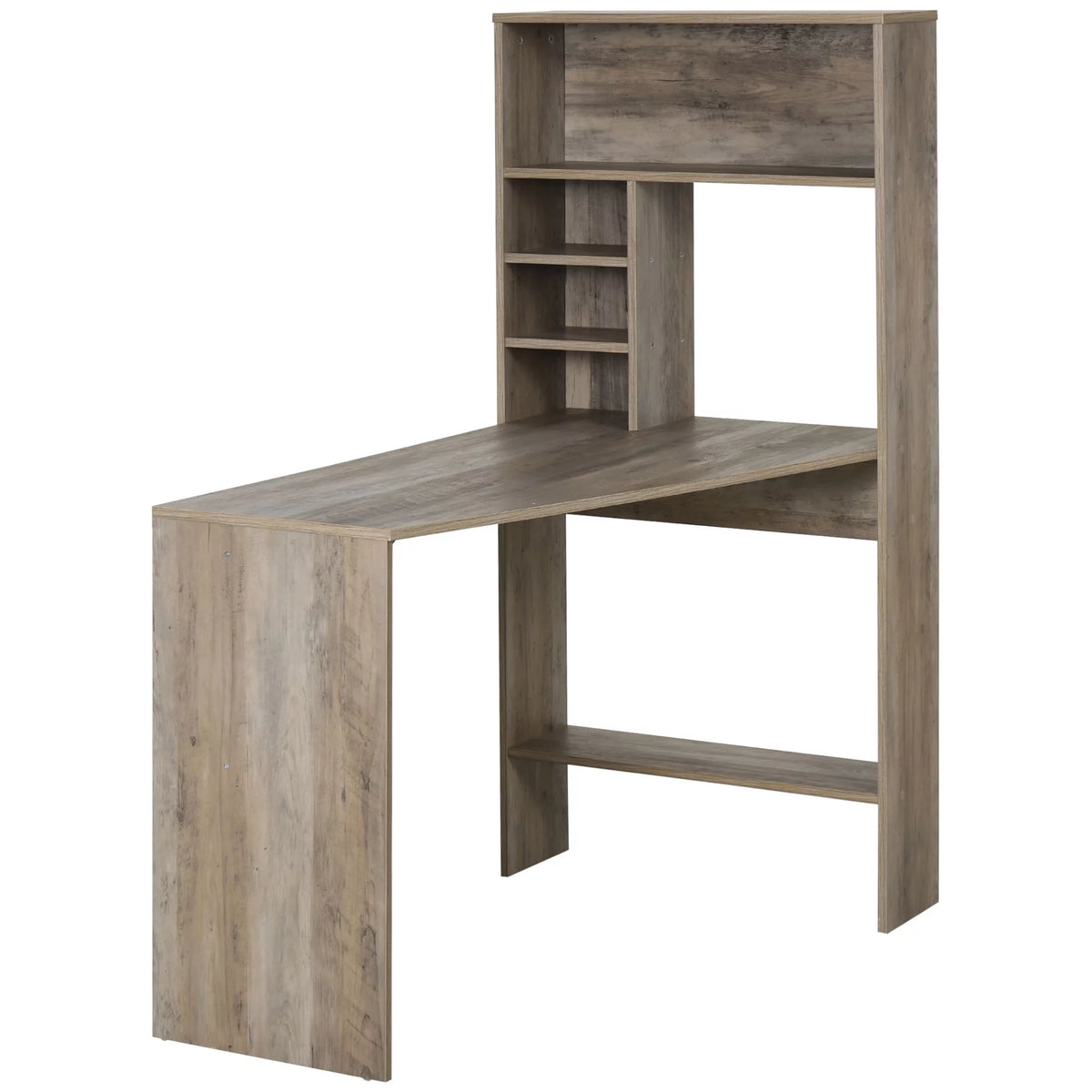 Grey Computer Desk with Hutch and Storage Shelves L28827