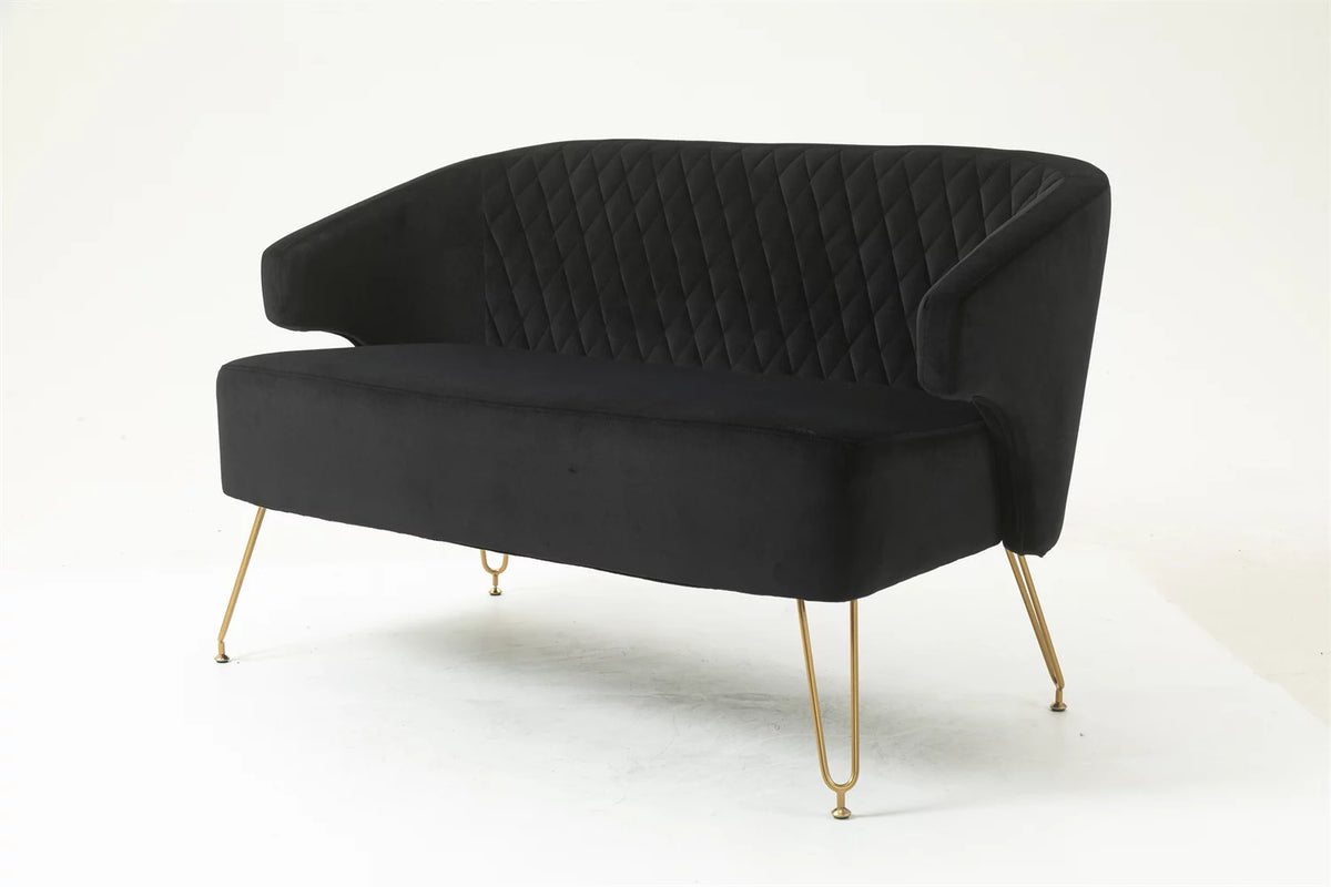 Yellow Tufted Loveseat Sofa with Golden Metal Legs U6596
