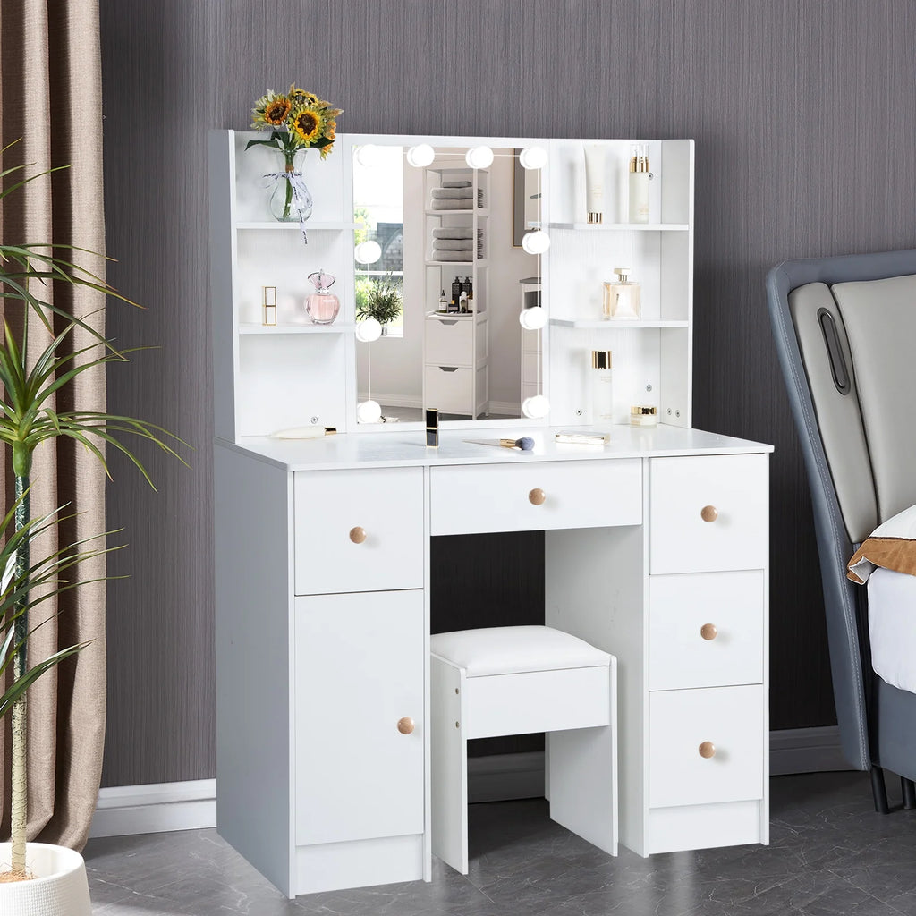 White Vanity Set with Mirror and Lights W786
