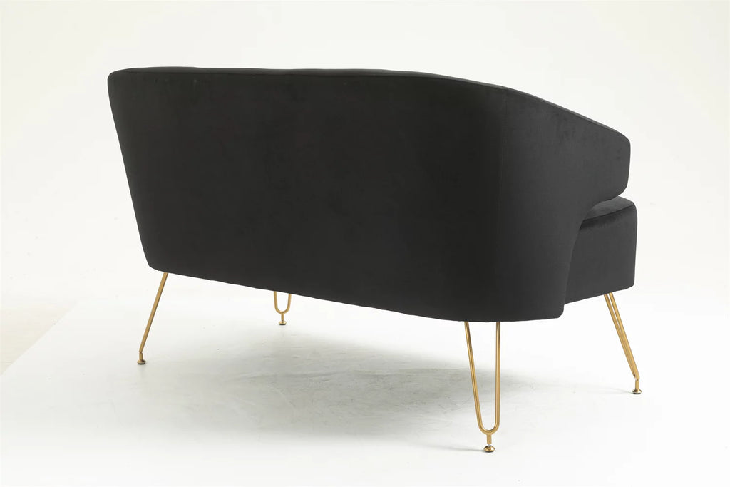 Yellow Tufted Loveseat Sofa with Golden Metal Legs U6596