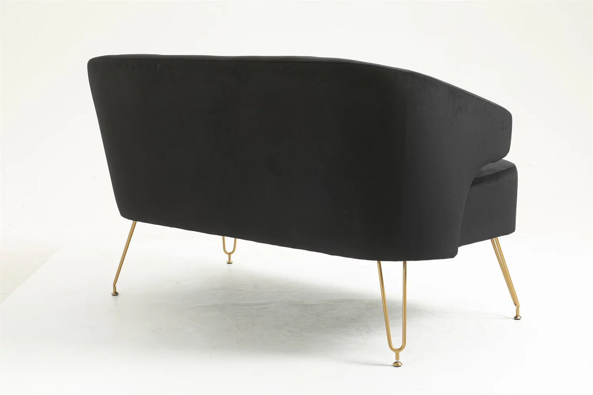 Yellow Tufted Loveseat Sofa with Golden Metal Legs U6596
