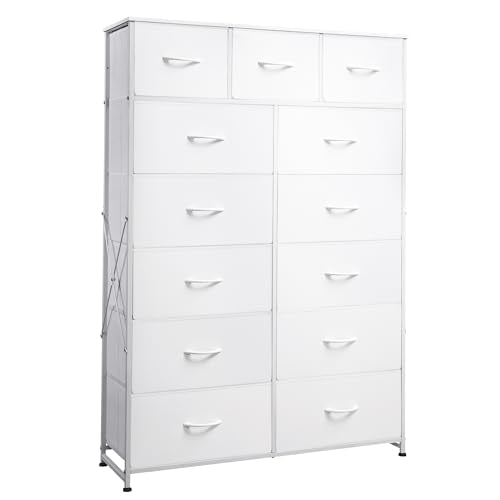 Tall 13 Drawer Fabric Dresser with Wood Top W2887