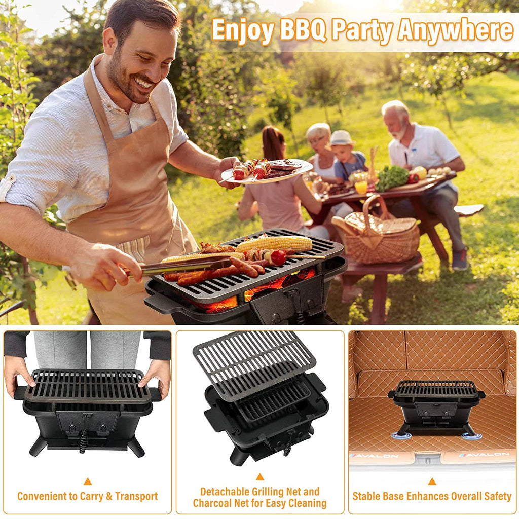 Charcoal Portable BBQ Grill with Double-sided Grilling Net S12872