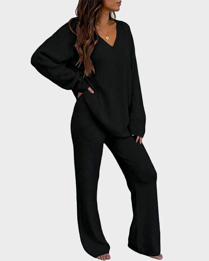 Soft Fuzzy V-Neck Loungewear Set L862567