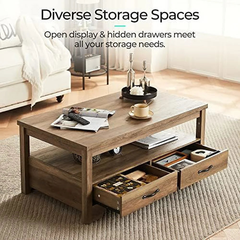Brown Wood Coffee Table with Drawers H796