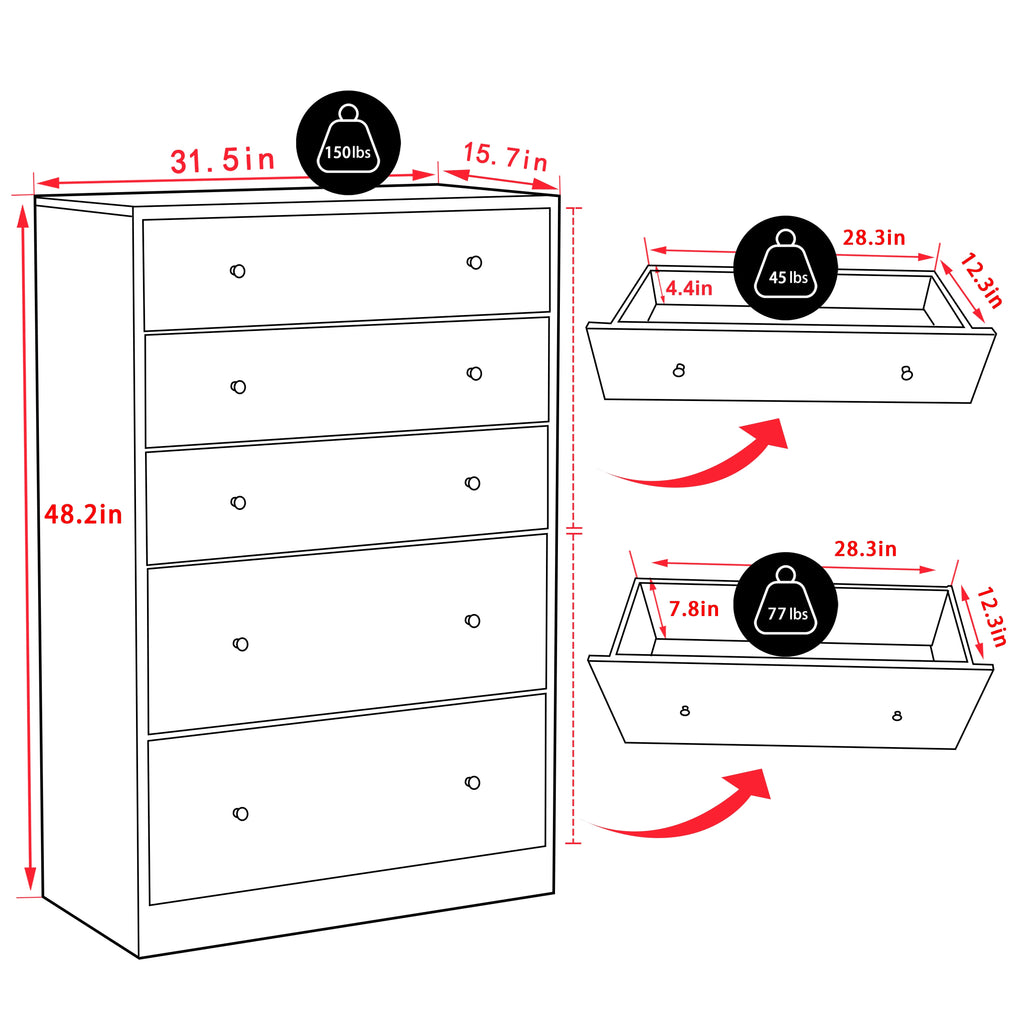 Oversized Black 5-Drawer Wood Dresser P820134