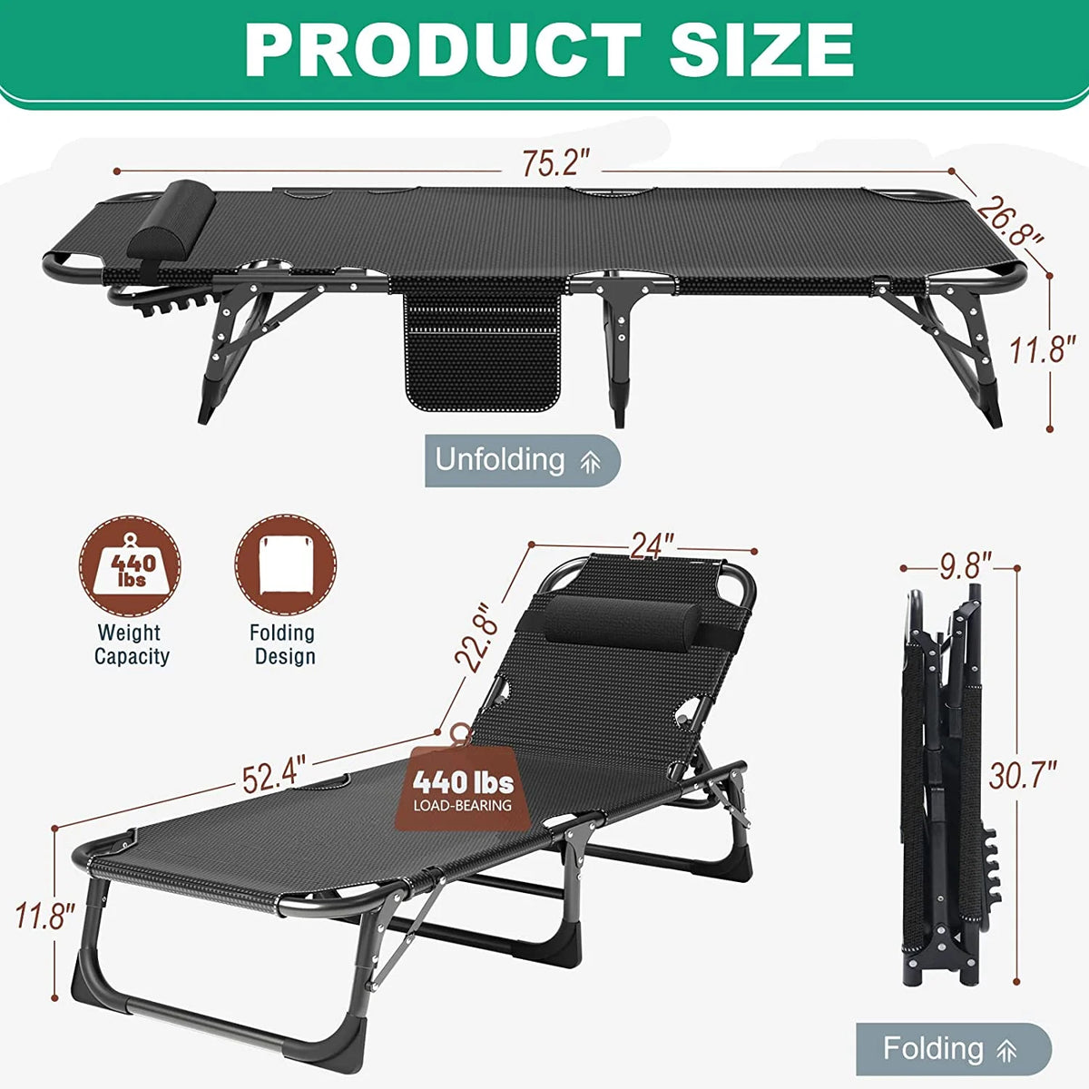 Folding Sleeping Cot with Mattress and Pillow M3627