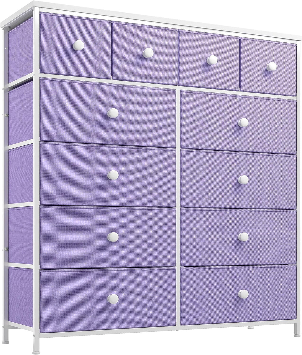 12 Drawer Purple Dresser with Wooden Top & Metal Frame V4767