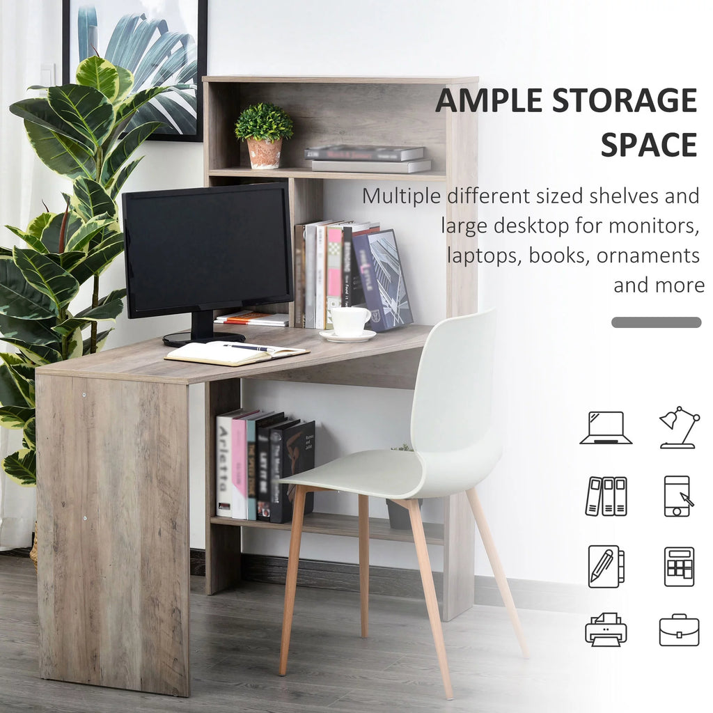 Grey Computer Desk with Hutch and Storage Shelves L28827
