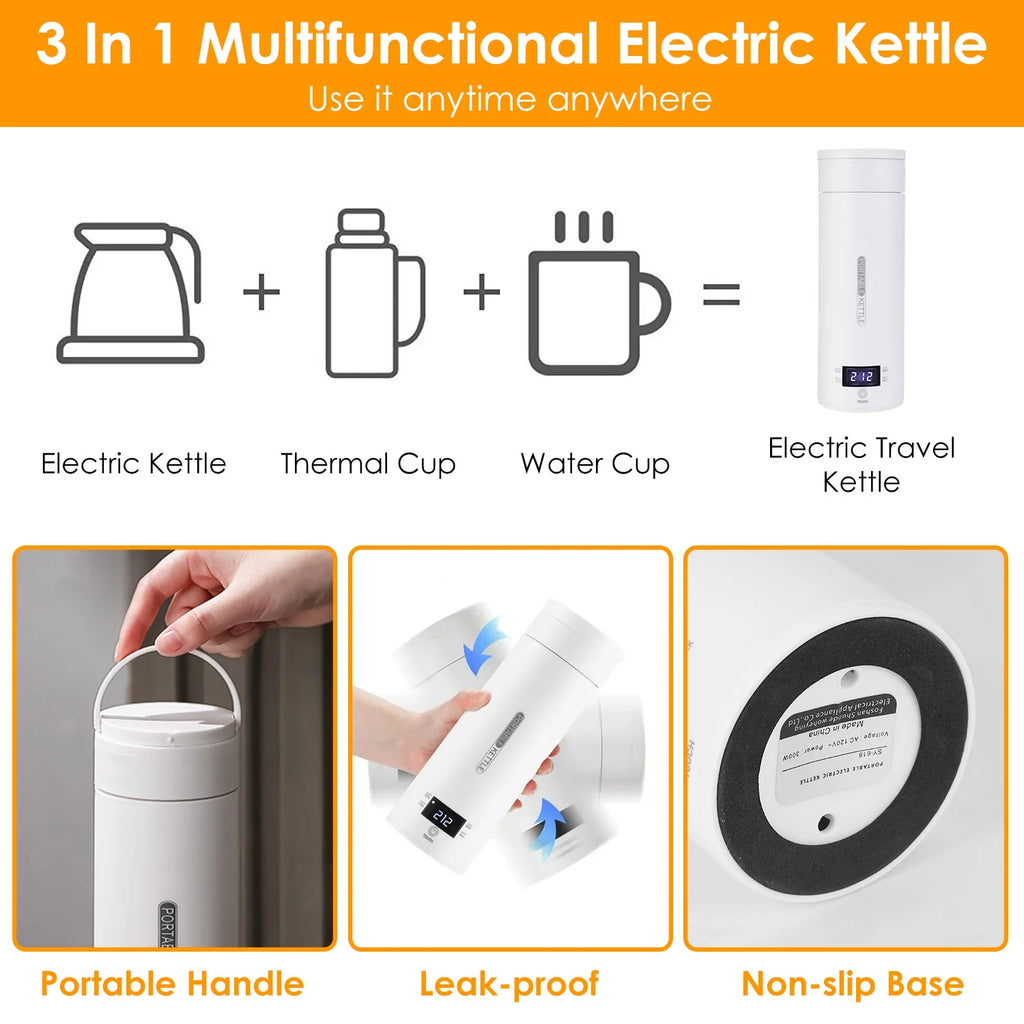 White 500ml Stainless Steel Travel Kettle Q88697