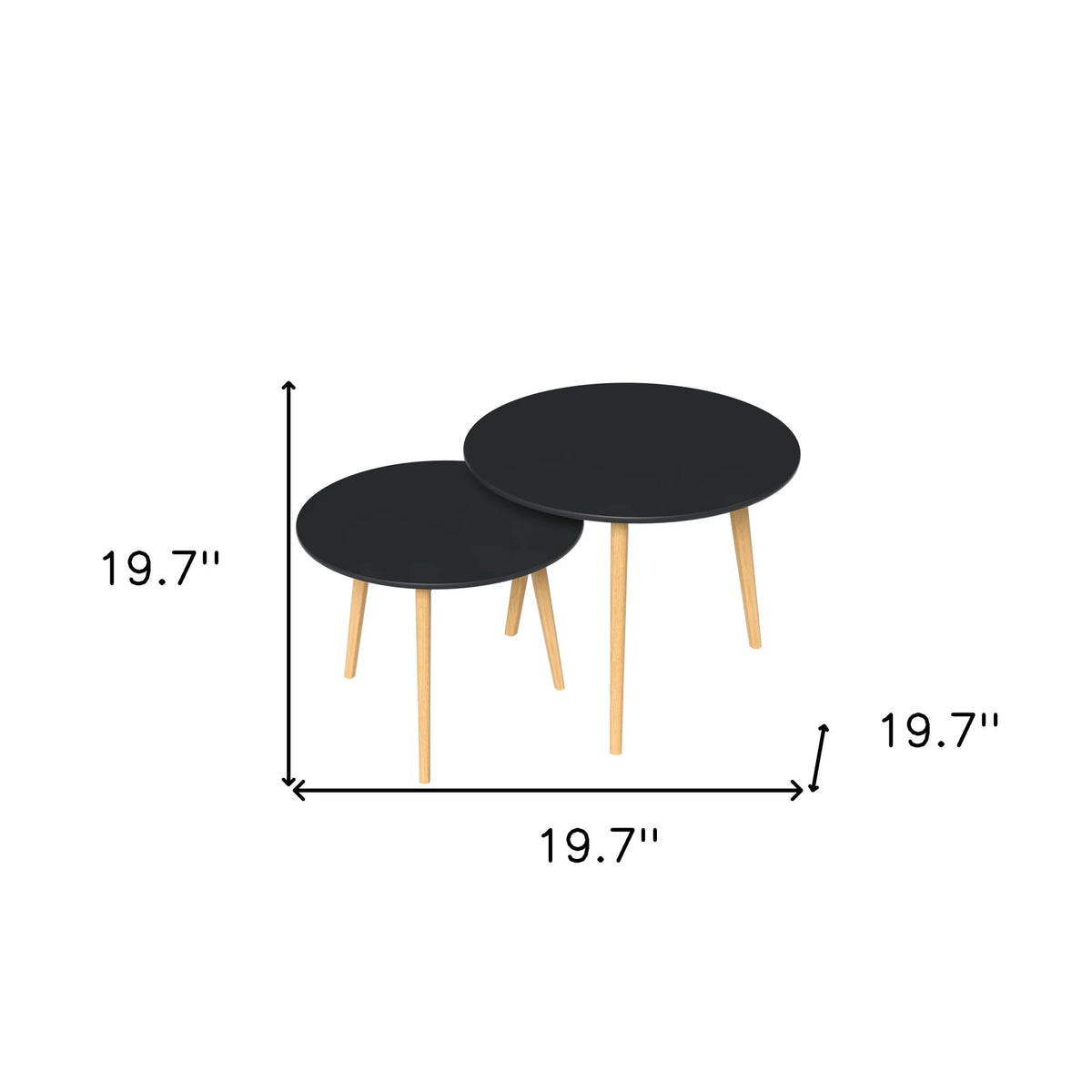 Wood Brown Black Round Nested Tables Set of 2 Y8293