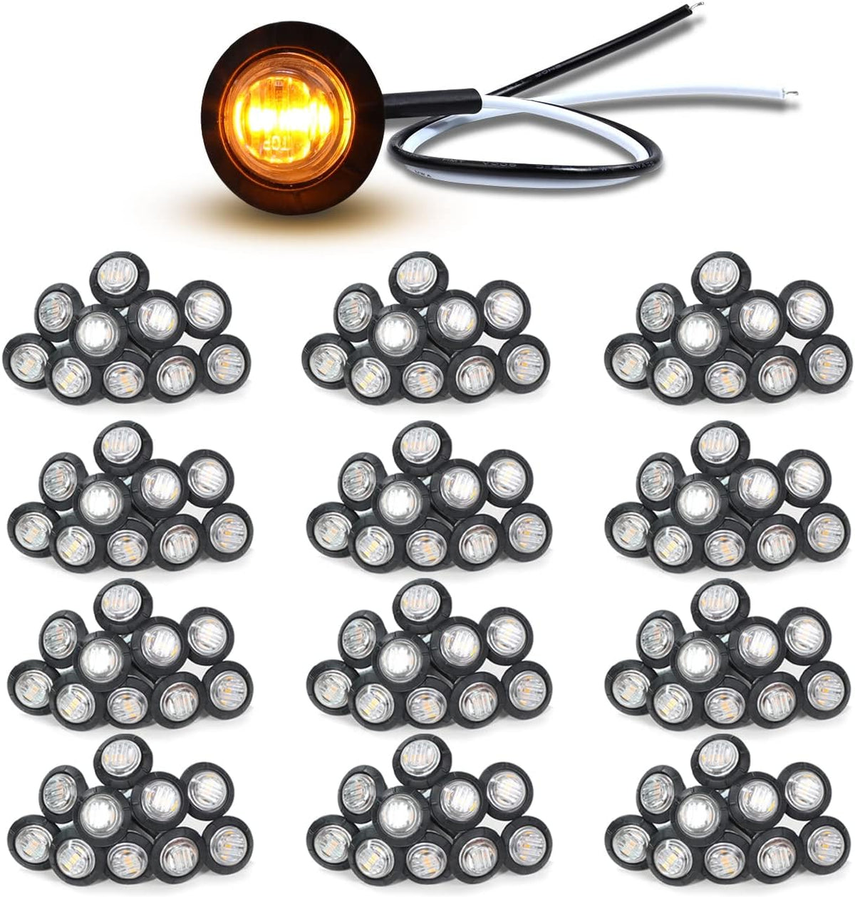 3/4 Inch Round LED Trailer Side Marker Lights 200 Pack F976