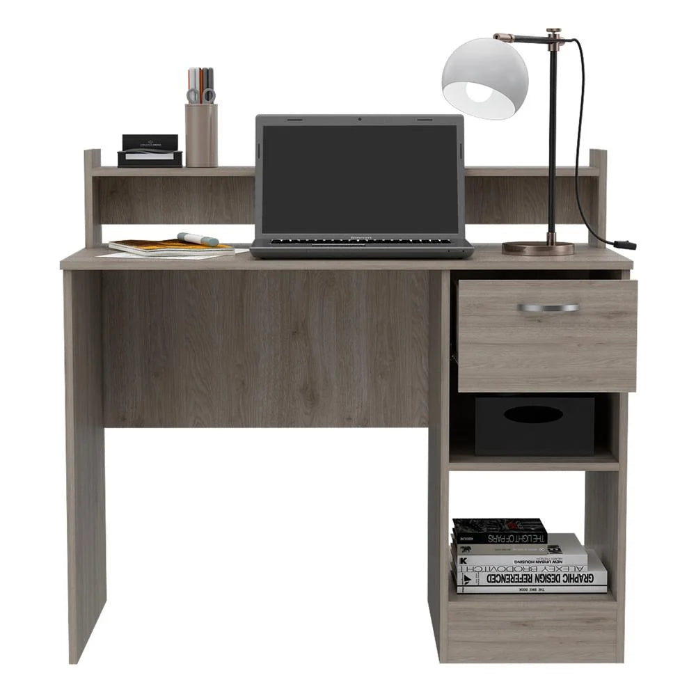 Gray Engineered Wood Computer Desk with 2 Shelves P4810