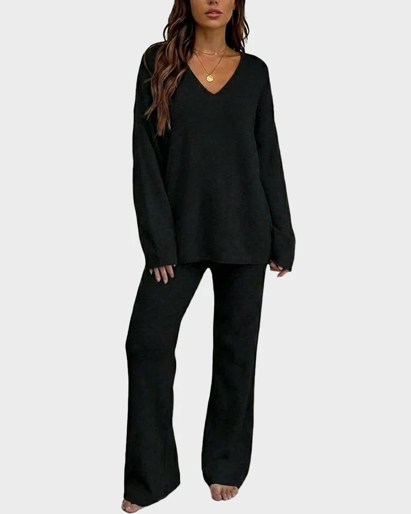 Soft Fuzzy V-Neck Loungewear Set L862567