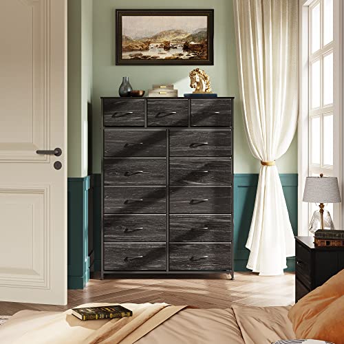 Tall 13 Drawer Fabric Dresser with Wood Top W2887